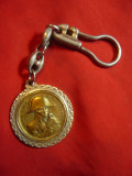 Breloc Insula Elba si Napoleon Bonaparte ,d=3,5cm bronz aurit si argintat