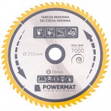 Disc, lamă de ferăstrău pentru lemn, 255x30x60Z, Powermat