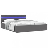 VidaXL Cadru pat hidraulic cu ladă LED gri 180x200 cm piele ecologică