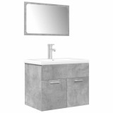 Cumpara ieftin Set mobilier de baie, 3 piese, gri beton, lemn compozit