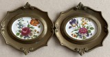Set de 2 aplice metalice vintage cu portelan pictat, motive florale