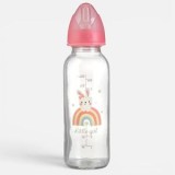 Biberon din sticlă cu tetină din silicon, model iepuraș, 240 ml, transparent, CMCLASS