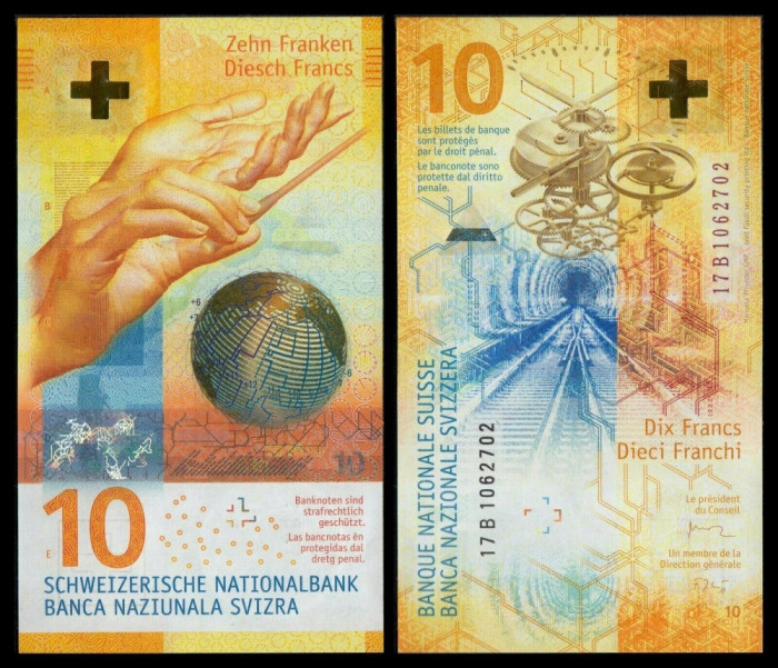 ELVETIA █ bancnota █ 10 Franken █ 2017 █ P-75e Studer Zurbr&uuml;gg █ UNC necirculata