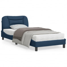 vidaXL Cadru de pat cu lumini LED, albastru, 90x190 cm, textil
