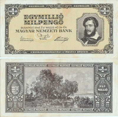 1946 ( 24 V ) , 1,000,000 milpengő ( P-128 ) - Ungaria - stare XF foto