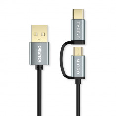 Cablu USB 2.0 A tata - micro USB - USB-C, 1.2m, gri, XAC-012 Choetech