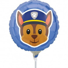 Balon Mini Folie Emoticon Chase Paw Patrol - 23 cm, umflat + bat si rozeta, Amscan 36370 foto