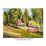 Tablou peisaj pictat manual, Amintiri din copilarie, 80x60cm ulei pe panza, gata de agatat pe perete