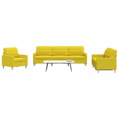 vidaXL Set de canapele, 3 piese, galben deschis, textil 3278292