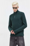 Abercrombie &amp; Fitch pulover barbati, culoarea verde, cu turtleneck