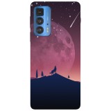 Husa compatibila cu Motorola Moto G51 5G model Minimalistic wolf howling at moon, Silicon, TPU, Viceversa, Transparent, Carcasa