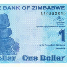 ZIMBABWE █ bancnota █ 1 Dollar █ 2009 █ P-92 █ Serie AA █ UNC █ necirculata