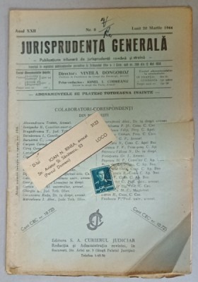 JURISPRUDENTA GENERALA , PUBLICATIUNE TRILUNARA DE JURISPRUDENTA ROMANA SI STRAINA , NR. 8, 1944 foto