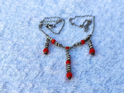 argint COLIER cu CORAL etnic TRIBAL manopera EXCEPTIONALA vintage RAR de efect foto