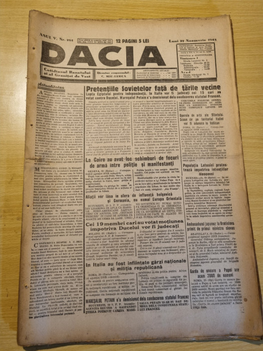 Dacia 22 noiembrie 1943-stiri de pe front,aradul cultural,art.resita sau recita?