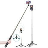 Selfie Stick cu Trepied si Telecomanda, 156cm - Techsuit (Q06) - Black