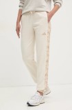 Adidas pantaloni de trening Essentials Animal femei, culoarea bej, modelator, JM1667