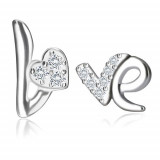 Cercei din argint 925 - motivul Love, inimi și litere cu zirconii, &icirc;nchidere de tip fluturaș