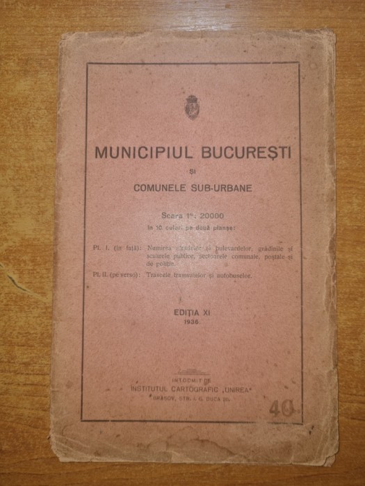 harta orasului bucuresti / verso liniile de tramvai si autobuz - din anul 1936
