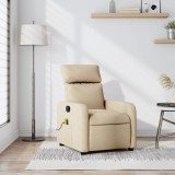 Fotoliu Rabatabil Masaj vidaXL Crem Textil, Inclinare 135&deg;, 6 Puncte Vibratii, Suport Lombar, Buzunar Lateral, Cadru Metalic, 66x89.5x95.5 cm