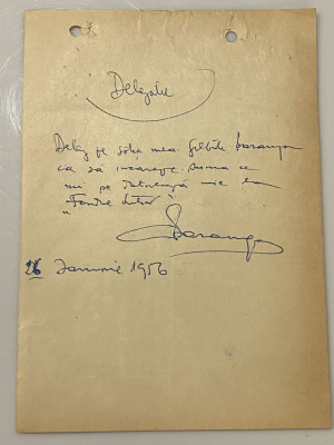 Aurel Baranga - document vechi - manuscris, semnatura olografa foto