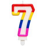 Cumpara ieftin Lumanare tort cifra 7 cu sclipici, multicolora rosu, galben, albastru si roz, decor aniversar cu suport pentru fixare