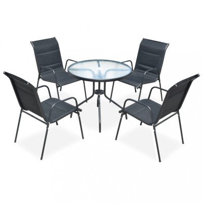 vidaXL Set mobilier de exterior, 5 piese, negru, oțel 43318 foto