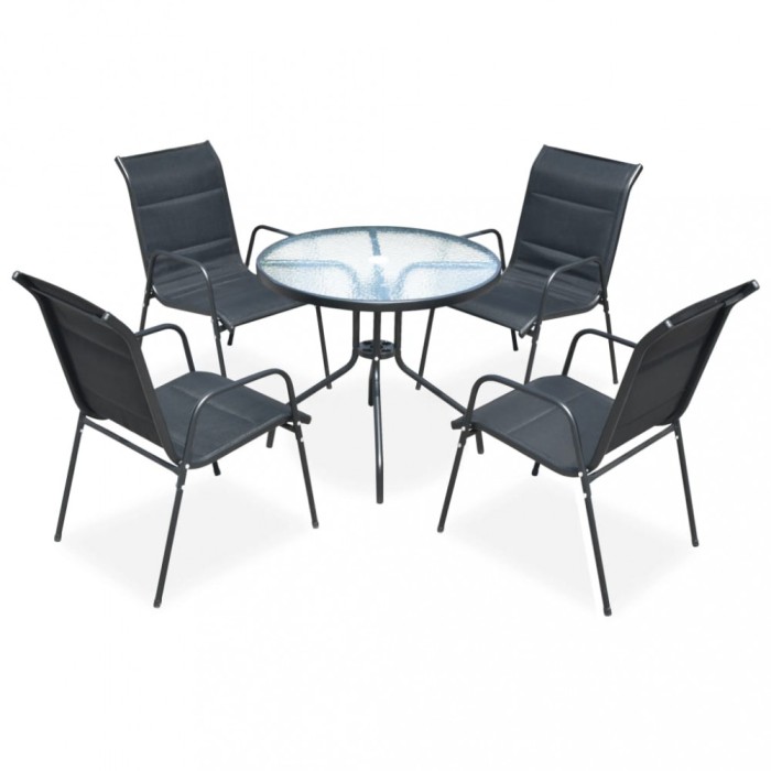 vidaXL Set mobilier de exterior, 5 piese, negru, oțel 43318