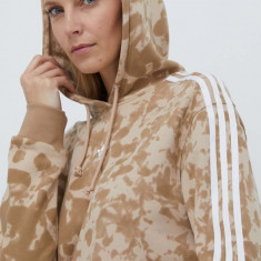 adidas Originals hanorac de bumbac femei, culoarea bej, cu glugă, cu model IX6000