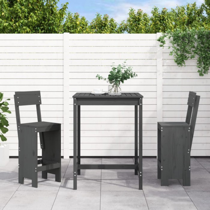 Gossi set bar de gradina, 3 piese, gri, lemn masiv de pin