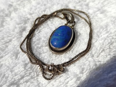MEDALION argint cu LAPIS LAZULI vechi RAR splendid DE EFECT pe Lant argint foto