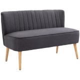 HOMCOM Canapea 2 Locuri din Material Textil fără Brațe cu Cusături, Canapea Compactă Modernă cu Picioare din Lemn de Cauciuc pentru Living, 117x56.5x7