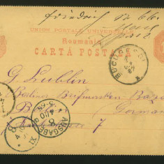 Carte poștală circulată Bucuresti-Berlin 1889