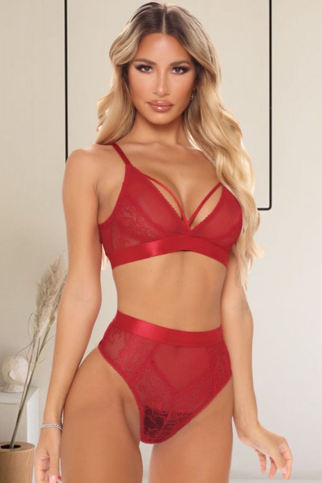 M790-3 Set 2 piese lenjerie sexy din dantela si plasa fina