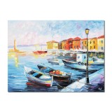 Tablou 3D pictat manual, Mic port, 80x60cm ulei pe panza de in, gata de expus pe perete