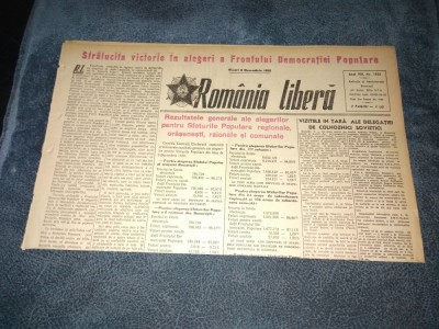 ZIARUL ROMANIA LIBERA 8 DECEMBRIE 1950 REZULTATE ALEGERI foto
