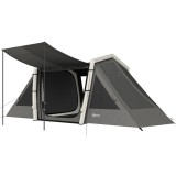 Outsunny Cort Gonflabil de Camping 4 Persoane Blackout Cort cu Aer 5,8m Lungime 2 Dormitoare și Zonă de Zi 580x270x202cm Gri &Icirc;nchis | Aosom Romania