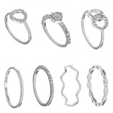 Set Inele Verighete, Language of Jewels, Model cu Stras, Culoare Argintie, 7 Bucăți