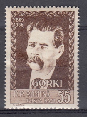 ROMANIA 1956 LP 416 - 20 DE ANI DE LA MOARTEA LUI MAXIM GORKI SARNIERA foto