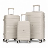 Set 3 trollere de calatorie, valize bej de bagaje cu roti, 3 &icirc;n 1, usoare si rezistente, incuietoare cu cifru, JollyMag, WP13