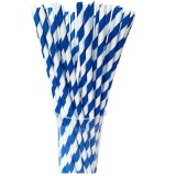 Set 25 paie, flippy, din hartie, 20 cm, model cu dungi, alb/albastru inchis