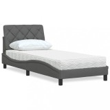 Cumpara ieftin Pat cu saltea, gri &icirc;nchis, 80x200 cm, textil