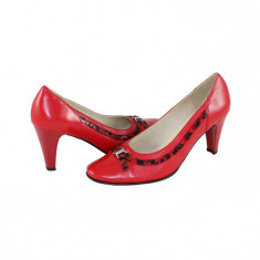 Pantofi cu toc dama piele naturala - Salamandra Design rosu - Marimea 38 foto