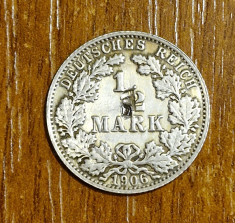 1/2 mark 1905, litera A, Germania, argint foto