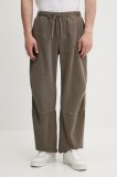 Won Hundred pantaloni de bumbac culoarea verde, lat, high waist, 3544-15154