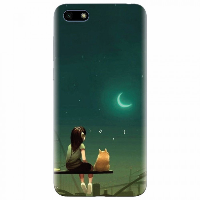 Husa silicon pentru Huawei Y5 2018, Cat And Girl
