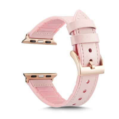 Curea Apple Watch Piele si Silicon Light Pink 45 44 42mm foto