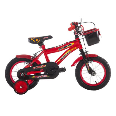 Bicicleta baieti cu roti ajutatoare Extreme Power, 12 inch, 2-5 ani, Negru/Rosu foto