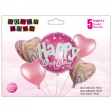 Balon, folie aluminiu, Happy birthday, roz, China