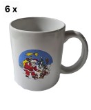 Set 6 cani, 250 ml, Alb cu decor Mos Craciun